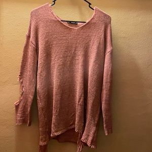 Pink distressed sweater